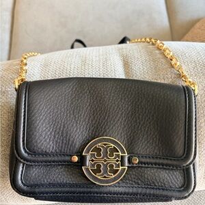 Vintage Tory Burch Black Leather Chain Crossbody